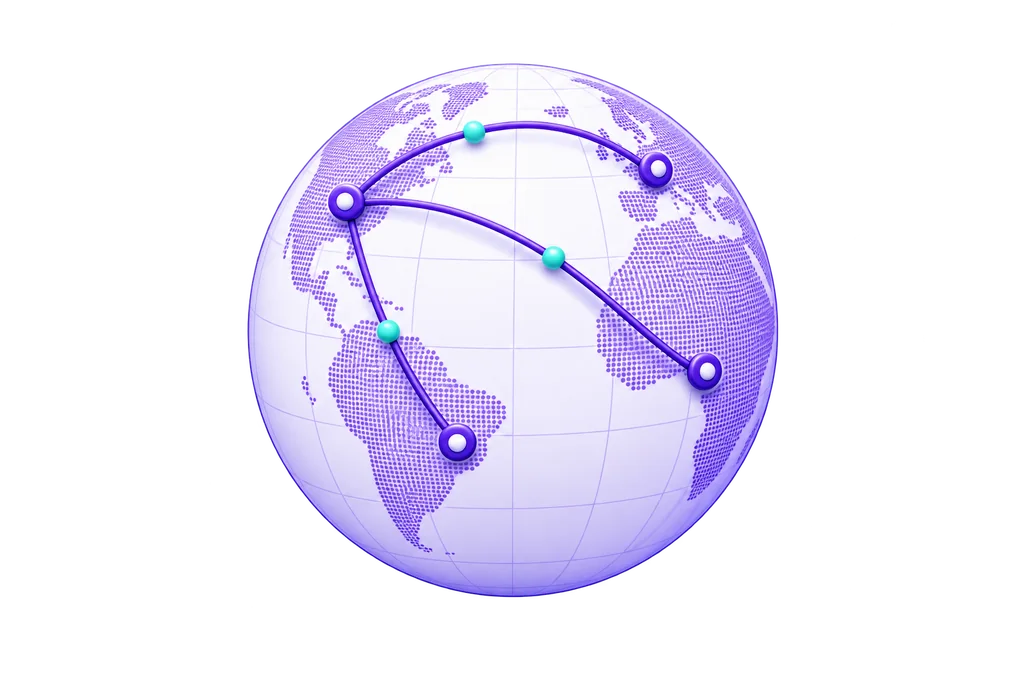 A globe traces website requests to the countries where they land.