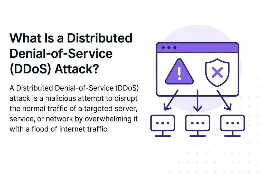 A compromised server interface directing malicious traffic to multiple target systems, symbolizing a distributed denial-of-service attack.