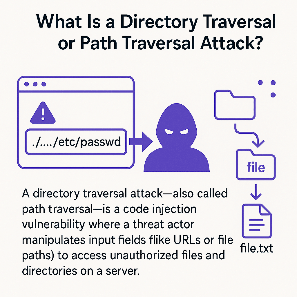 A threat actor using a file path input to exploit a directory traversal vulnerability and access unauthorized server files.