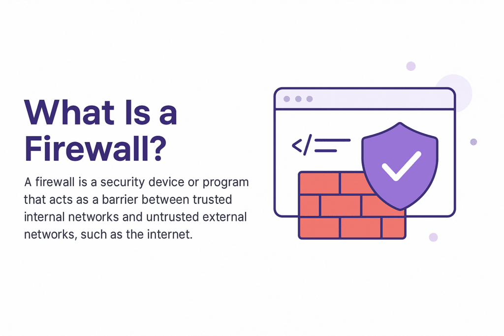 A secure web interface with a firewall icon and shield checkmark, representing protection between trusted and untrusted networks.