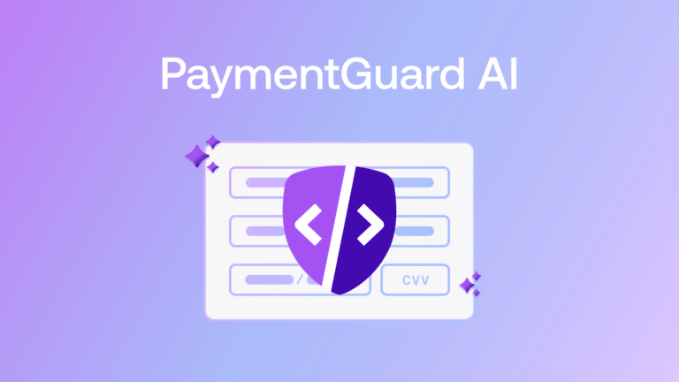 Illustration of PaymentGuard AI protecting online payment pages with AI-driven script monitoring and compliance enforcement.