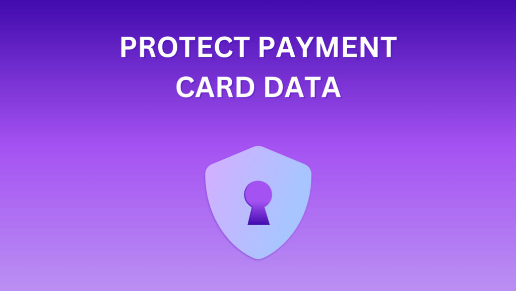 Shield icon with keyhole representing secure protection of payment card data against breaches and unauthorized access.