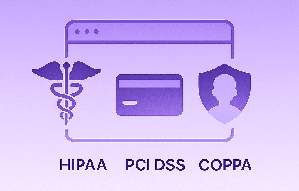 Visual symbols of HIPAA, PCI DSS, and COPPA representing regulatory frameworks tied to cybersecurity gaps in education.